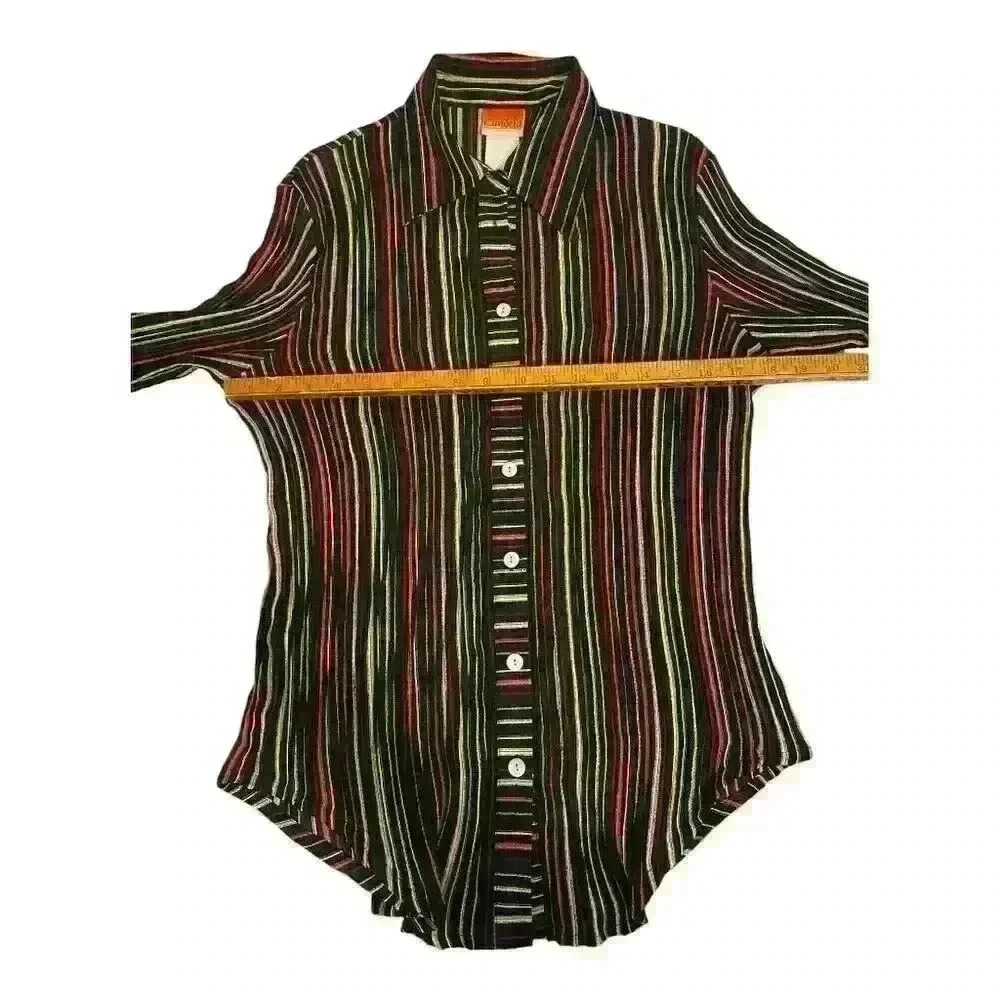 Candela Vintage Multicolor Striped Button-Up Shirt Unisex Size M - Picture 6 of 7